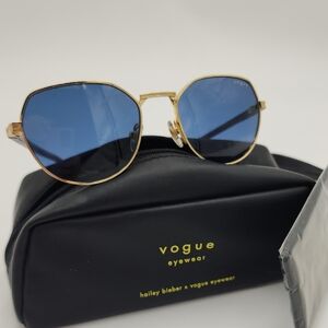 Vogue Hailey Bieber Eyewear Gold and Blue Sunglasses‎ With Case